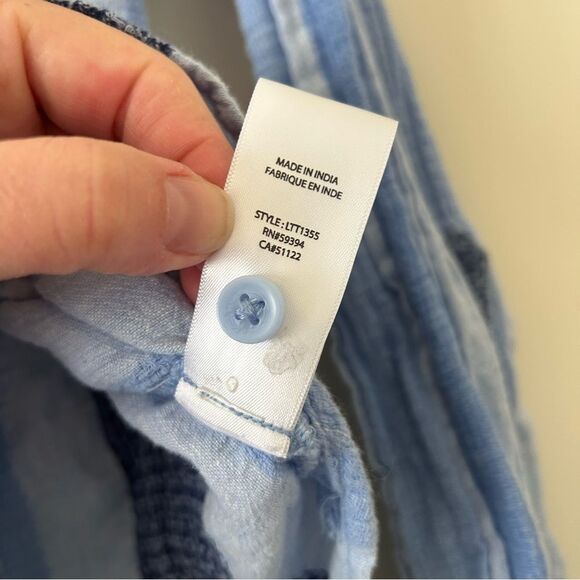 BeachLunchLounge Striped Chambray Cotton Linen Button Down Shirt Women's Small - Picture 5 of 7